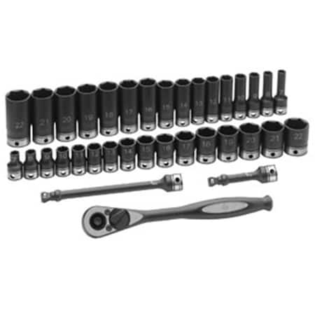 Grey Pneumatic 81635MRD 0.38 In. Drive 35pc Metric Std And Deep Duo-Socket Set - 6 Pt.